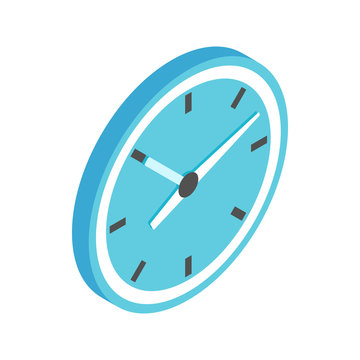 Blue Wall Clock Icon, Isometric 3d Style 