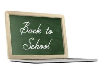 Fototapeta premium Laptop with chalkboard, back to school, online education concept. 3d rendering.