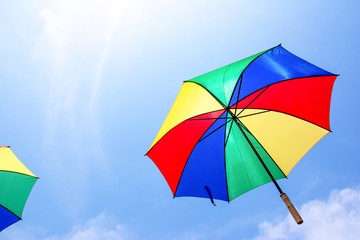 Colorful umbrellas under the beautiful sky