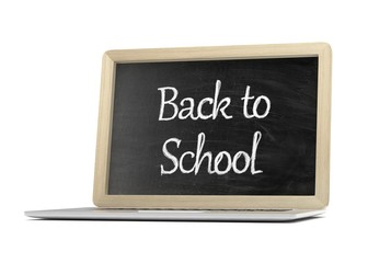 Laptop with chalkboard, back to school, online education concept. 3d rendering.