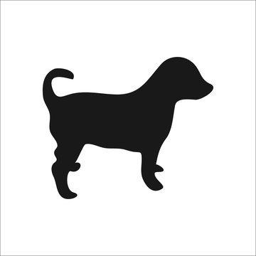 Dog puppy silhouette simple icon on round  background