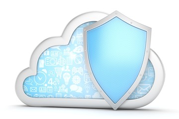 cloud and shield, cloud security concept. 3d rendering.