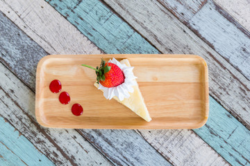 Strawberry on the Cheesecake on top view