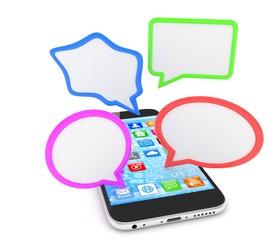 smartphone with bubbles isolated on white background. 3d rendering.