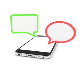 smartphone with bubbles isolated on white background. 3d rendering.