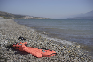Fototapeta premium Life Jacket on Coast of Samos, Greece