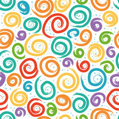 Seamless pattern - colorful swirls and dots, ideal for wrapping paper, printed works, scrap-booking backgrounds, etc  - 107227790