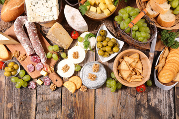 assorted cheese, salami and bread