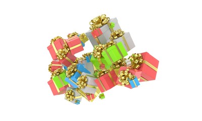 flying gift boxes. 3d rendering.