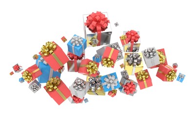 flying gift boxes. 3d rendering.
