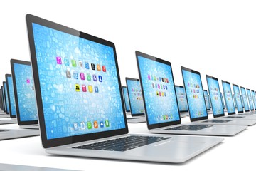 many  laptop on white background. 3d rendering.