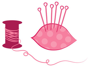 horn spool of thread and needles pillow on a white background accessories for sewing handmade