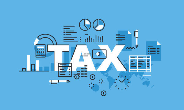 Modern thin line design concept for TAX website banner. Vector illustration concept for finance, accounting, bookkeeping, capital market.