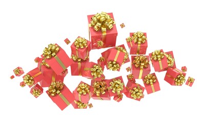 flying gift boxes on white. 3d rendering.