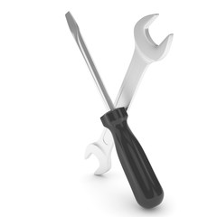 3D Illustration Wrench and screwdriver, service concept