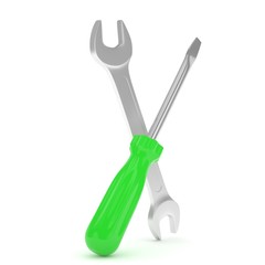 3D Illustration Wrench and screwdriver, service concept