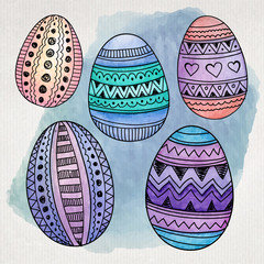 Watercolor ornamental Easter eggs set