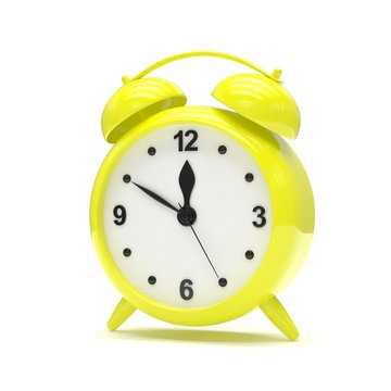 Yellow alarm clock on white. 3d rendering.