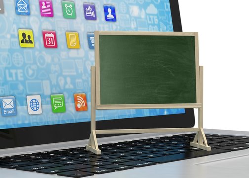  Laptop with chalkboard, online education concept. 3d rendering.
