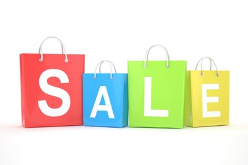 sale written on shopping bag. 3d rendering.