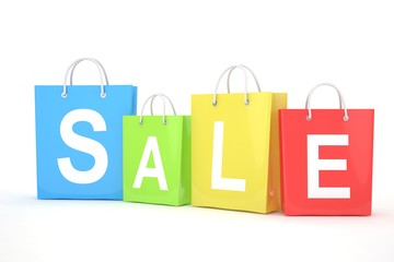 sale written on shopping bag. 3d rendering.