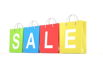 sale written on shopping bag. 3d rendering.