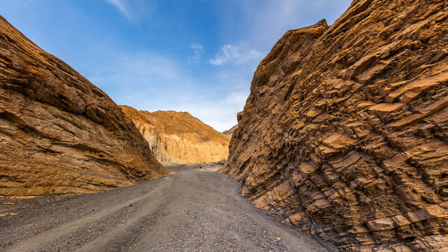 The canyon narrows dramatically to a deep slot cut. Mosaic Canyon, Death Valley National Park, California