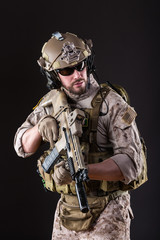 US Army Soldier on Dark Background - 107232712