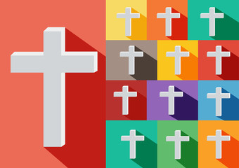 Christian Cross Icon. Alternative color options in blue, green, yellow,violet,orange.cross flat icon  design.shadow,