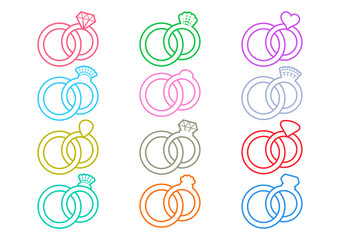 Wedding rings outline icons
