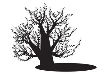 black tree with leaf on white background,vector image,illustration