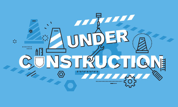 Modern thin line design concept for UNDER CONSTRUCTION website background or banner. Vector illustration concept for information that the process of website or web page construction is taking place.
