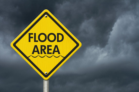 Yellow Warning Flood Area Highway Road Sign