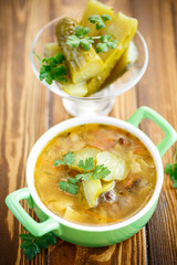 soup with pickled cucumbers on the plate