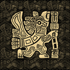 Aztec Eagle Warrior Grunge Bas-relief