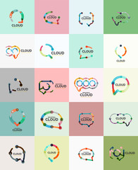 Set of flat linear design speech cloud logos. Talk bubbles, modern geometric industrial thin line icons
