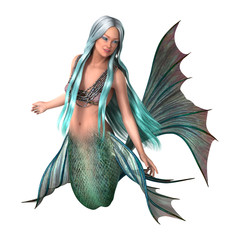 3D Illustration Fantasy Mermaid on White