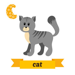Cat. C letter. Cute children animal alphabet in vector. Funny ca
