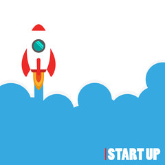 Flat rocket icon. Startup in the sky
