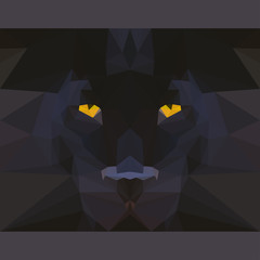 Wild black panther stares forward. Abstract geometric polygonal card template
