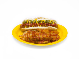 hot dog and potato wedges