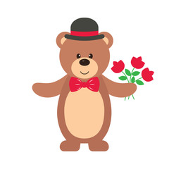 Obraz na płótnie Canvas teddy with hat and flower