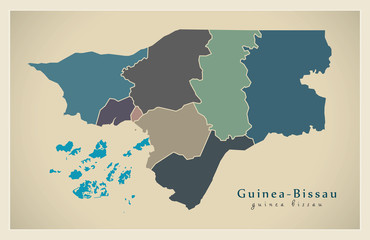 Modern Map - Guinea-Bissau with regions colored GW
