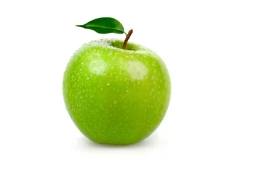 Fotobehang ripe tasty green apple with leaf isolated on white © ZoneCreative