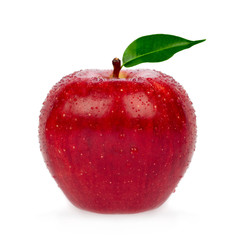 fresh red apple with leaf isolated on white