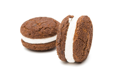 chocolate cookies with creme filing isolated