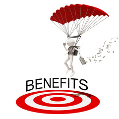 Businessman focused on a target representing benefits with parac