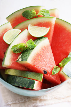 Watermelon. Slices of fresh watermelon on white