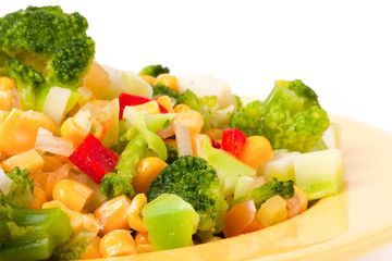 raw vegetable mix on the yellow plate