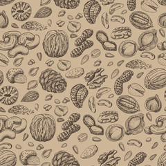 Seamless pattern with seeds and nuts